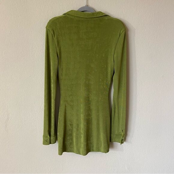 With Jean Andy Mini Green Shirt Dress Long Sleeve Size XS - Picture 12 of 15